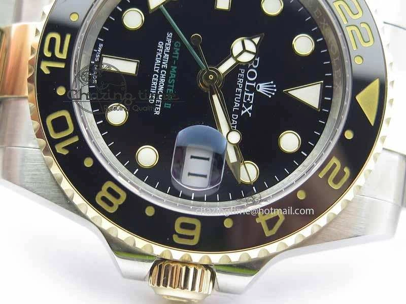 GMT-Master II 116713 LN Black Ceramic Thick YG Wrapped 1:1 Noob Best Edition A3187 (Correct Hand Stack)