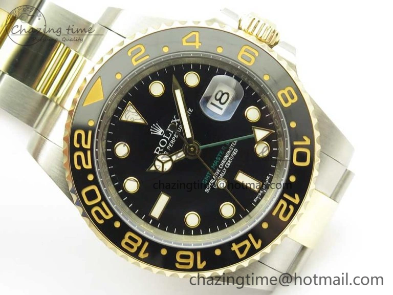GMT-Master II 116713 LN Black Ceramic Thick YG Wrapped 904L Steel 1:1 Noob Best Edition A3187 (Correct Hand Stack)