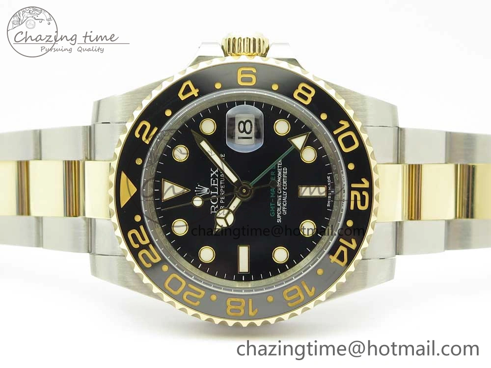 GMT-Master II 116713 LN Black Ceramic Thick YG Wrapped 904L Steel 1:1 Noob Best Edition A3187 (Correct Hand Stack)