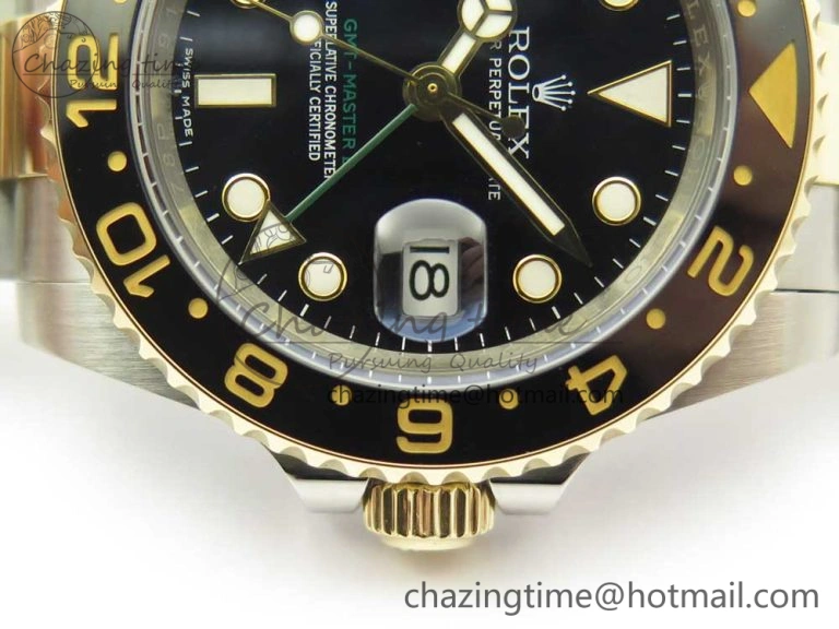 GMT-Master II 116713 LN Black Ceramic Thick YG Wrapped 904L Steel 1:1 Noob Best Edition A3187 (Correct Hand Stack)