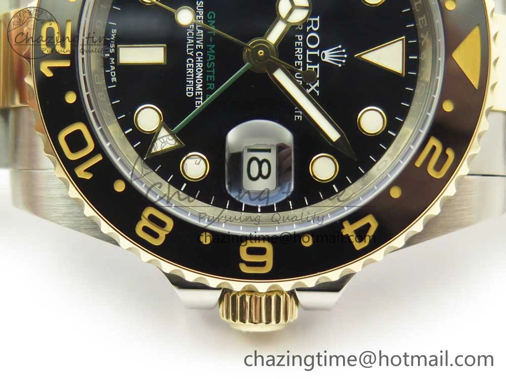 GMT-Master II 116713 LN Black Ceramic Thick YG Wrapped 904L Steel 1:1 Noob Best Edition A3187 (Correct Hand Stack)