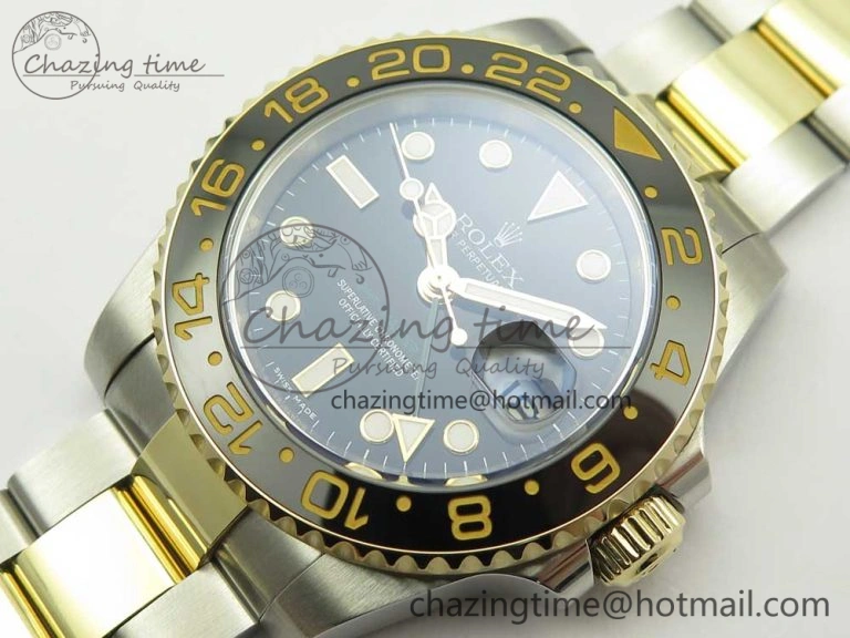 GMT-Master II 116713 LN Black Ceramic Thick YG Wrapped 904L Steel 1:1 Noob Best Edition A3187 (Correct Hand Stack)