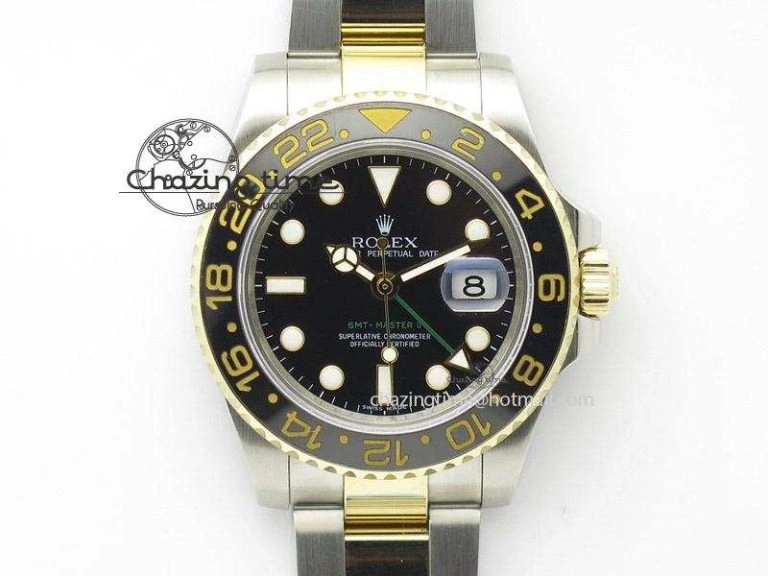 GMT-Master II 116713 LN Noob 1:1 Best Edition YG Wrapped Bezel Black Dial On SS YG Bracelet A2836