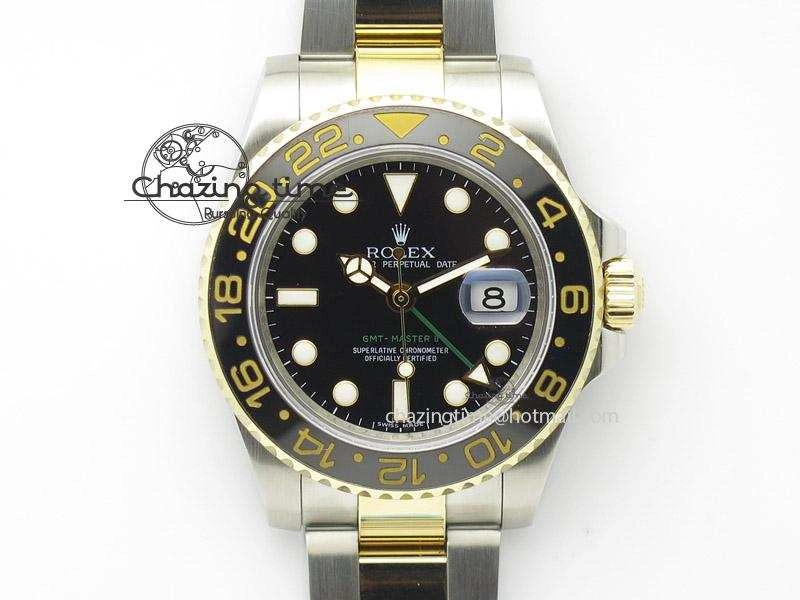 GMT-Master II 116713 LN Noob 1:1 Best Edition YG Wrapped Bezel Black Dial On SS YG Bracelet A2836
