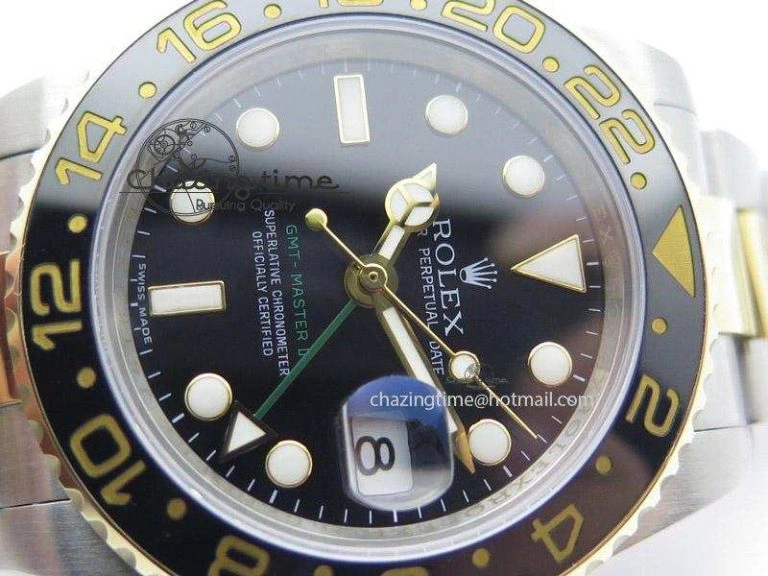 GMT-Master II 116713 LN Noob 1:1 Best Edition YG Wrapped Bezel Black Dial On SS YG Bracelet A2836