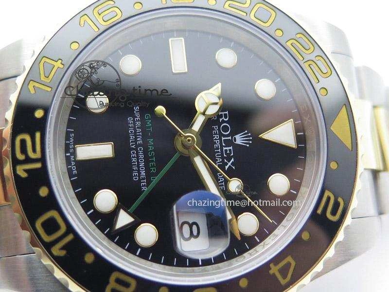 GMT-Master II 116713 LN Noob 1:1 Best Edition YG Wrapped Bezel Black Dial On SS YG Bracelet A2836