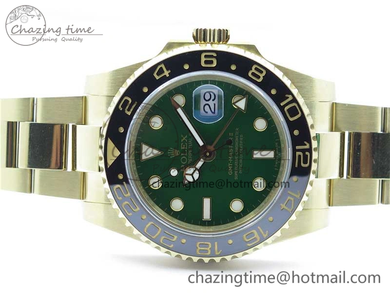 GMT Master II 116718 LN Black Ceramic 316L Steel GMF 1:1 Best Edition Green Dial on YG Bracelet A3186