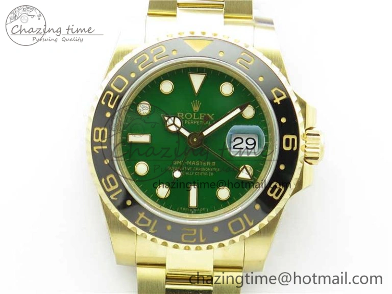 GMT Master II 116718 LN Black Ceramic 316L Steel GMF 1:1 Best Edition Green Dial on YG Bracelet A3186