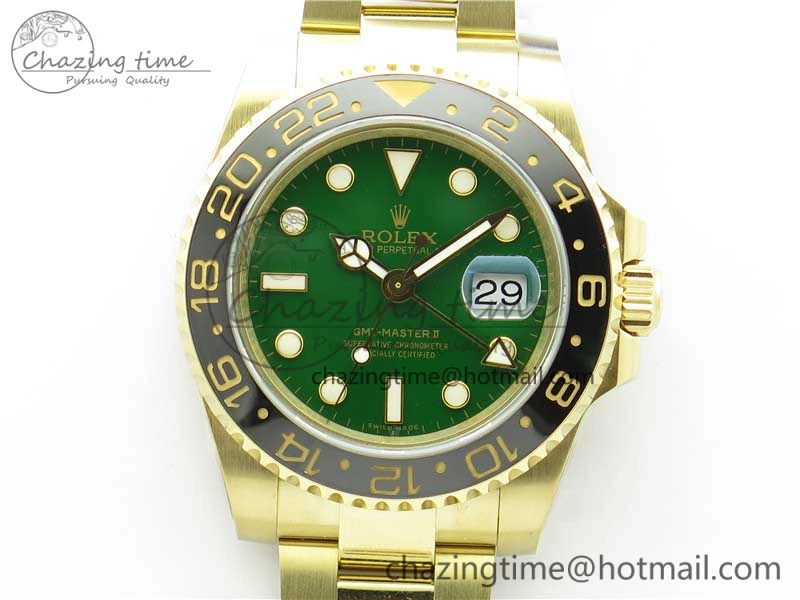 GMT Master II 116718 LN Black Ceramic 316L Steel GMF 1:1 Best Edition Green Dial on YG Bracelet A3186