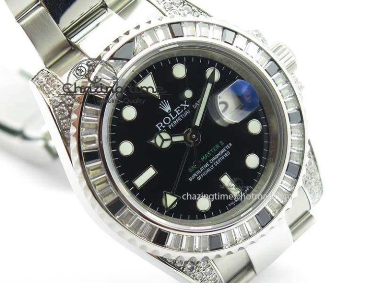 GMT-Master II 116759 SS Bp-Maker Black Ruby Crystal Black Dial On SS Bracelet A3186