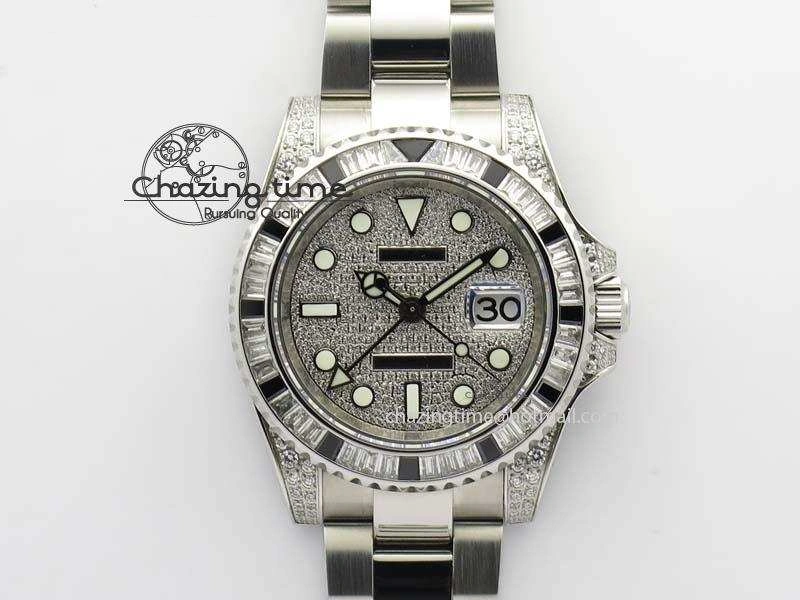 GMT-Master II 116759 SS Bp-Maker Black Ruby Crystal Diamond Dial On SS Bracelet A3186