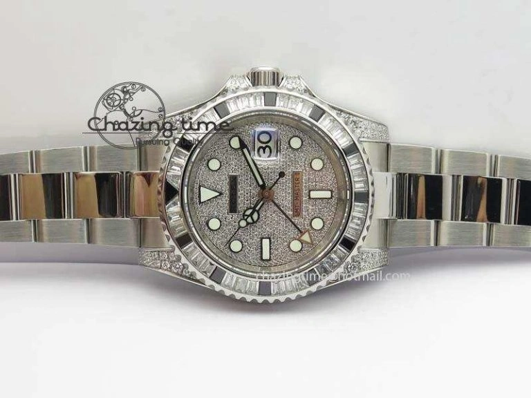 GMT-Master II 116759 SS Bp-Maker Black Ruby Crystal Diamond Dial On SS Bracelet A3186
