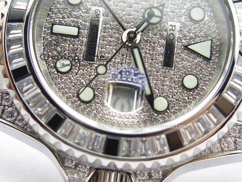 GMT-Master II 116759 SS Bp-Maker Black Ruby Crystal Diamond Dial On SS Bracelet A3186