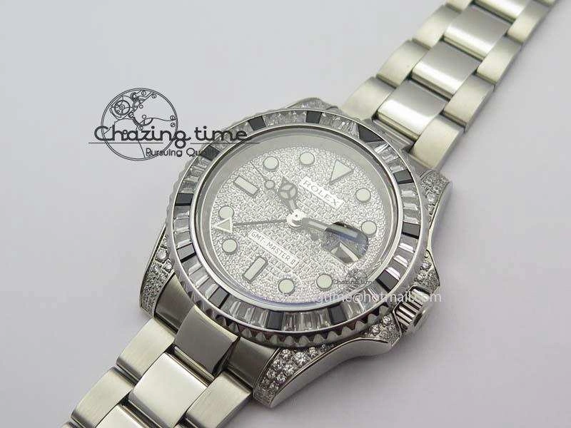 GMT-Master II 116759 SS Bp-Maker Black Ruby Crystal Diamond Dial On SS Bracelet A3186