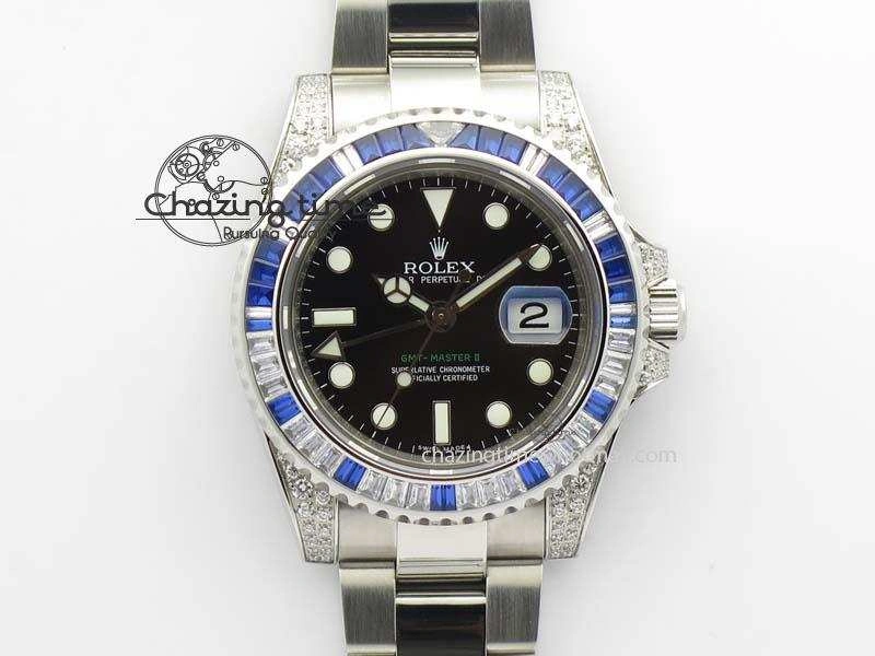 GMT-Master II 116759 SS Bp-Maker Blue Ruby Crystal Black Dial On SS Bracelet A3186
