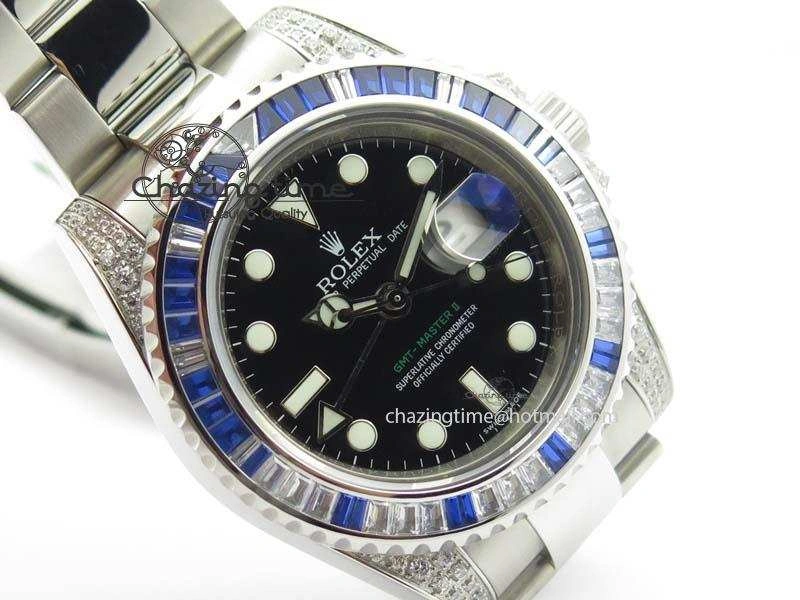 GMT-Master II 116759 SS Bp-Maker Blue Ruby Crystal Black Dial On SS Bracelet A3186