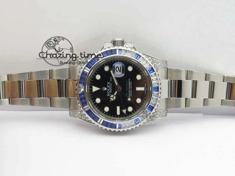 GMT-Master II 116759 SS Bp-Maker Blue Ruby Crystal Black Dial On SS Bracelet A3186