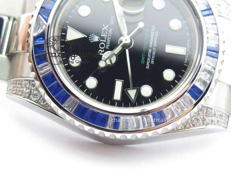 GMT-Master II 116759 SS Bp-Maker Blue Ruby Crystal Black Dial On SS Bracelet A3186
