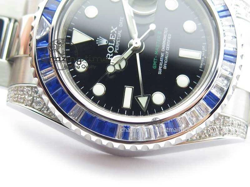 GMT-Master II 116759 SS Bp-Maker Blue Ruby Crystal Black Dial On SS Bracelet A3186