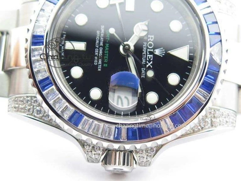 GMT-Master II 116759 SS Bp-Maker Blue Ruby Crystal Black Dial On SS Bracelet A3186