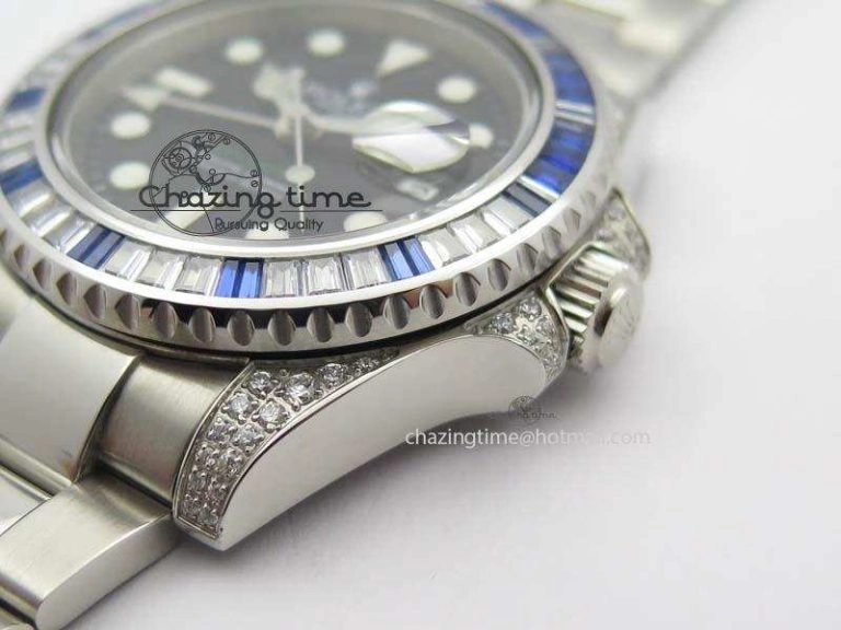 GMT-Master II 116759 SS Bp-Maker Blue Ruby Crystal Black Dial On SS Bracelet A3186