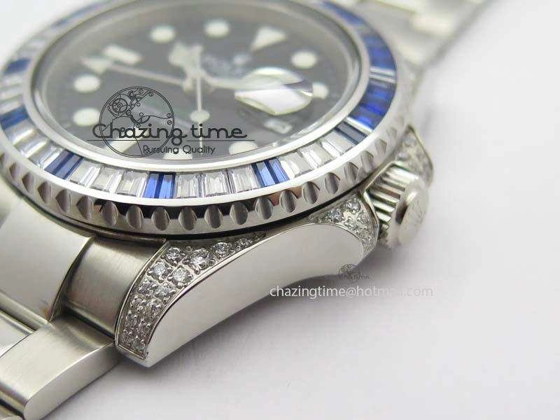 GMT-Master II 116759 SS Bp-Maker Blue Ruby Crystal Black Dial On SS Bracelet A3186