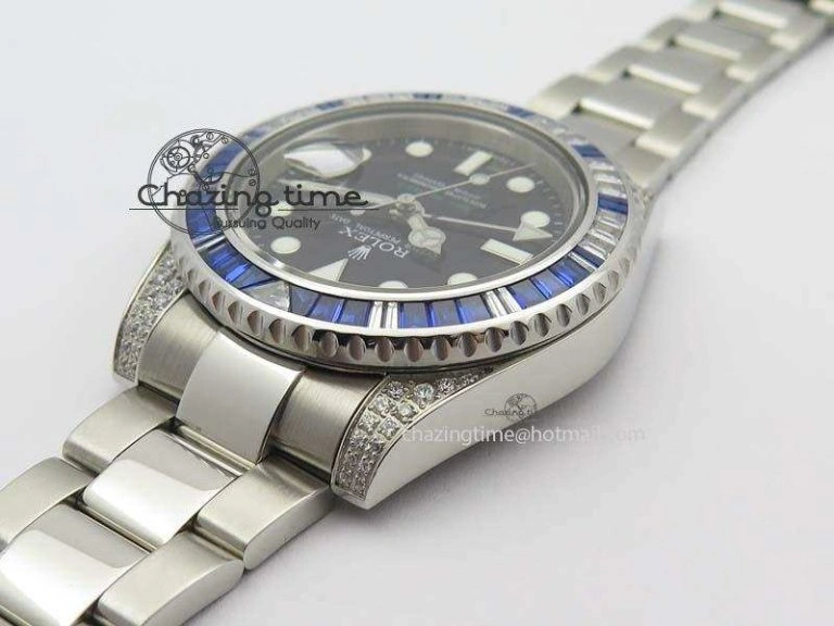 GMT-Master II 116759 SS Bp-Maker Blue Ruby Crystal Black Dial On SS Bracelet A3186