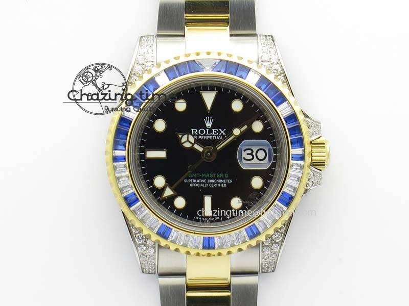 GMT-Master II 116759 SS YG Bp-Maker Blue Ruby Crystal Black Dial On SS YG Bracelet A3186