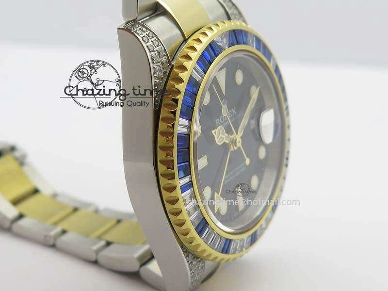 GMT-Master II 116759 SS YG Bp-Maker Blue Ruby Crystal Black Dial On SS YG Bracelet A3186