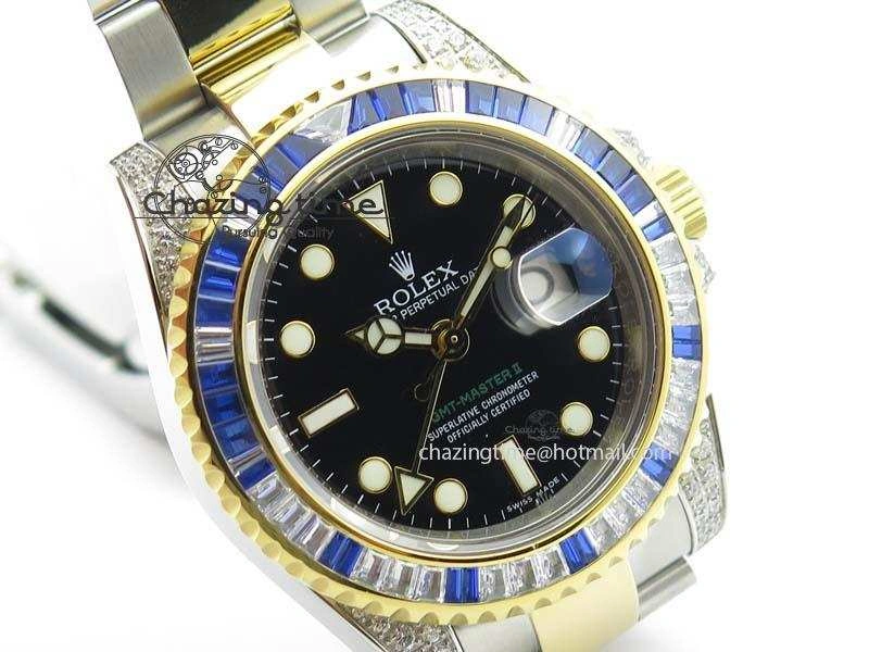 GMT-Master II 116759 SS YG Bp-Maker Blue Ruby Crystal Black Dial On SS YG Bracelet A3186