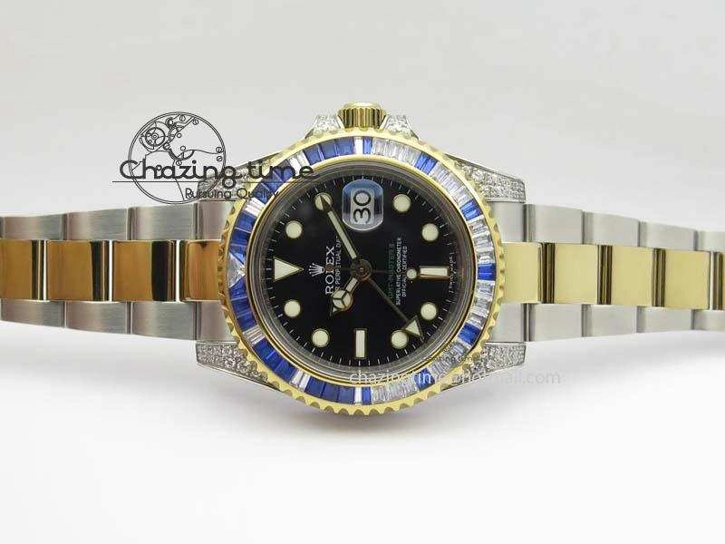 GMT-Master II 116759 SS YG Bp-Maker Blue Ruby Crystal Black Dial On SS YG Bracelet A3186