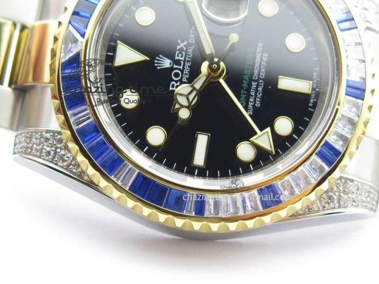 GMT-Master II 116759 SS YG Bp-Maker Blue Ruby Crystal Black Dial On SS YG Bracelet A3186
