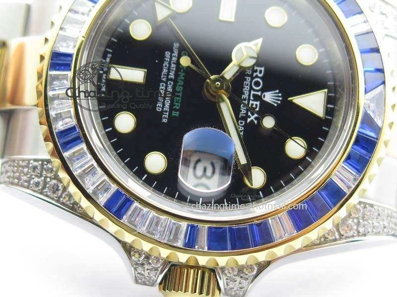 GMT-Master II 116759 SS YG Bp-Maker Blue Ruby Crystal Black Dial On SS YG Bracelet A3186