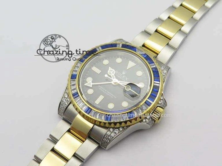 GMT-Master II 116759 SS YG Bp-Maker Blue Ruby Crystal Black Dial On SS YG Bracelet A3186