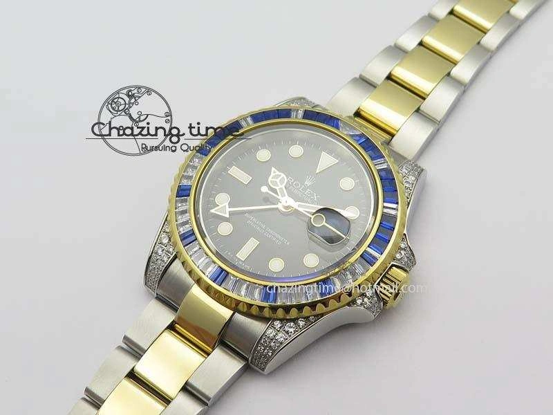 GMT-Master II 116759 SS YG Bp-Maker Blue Ruby Crystal Black Dial On SS YG Bracelet A3186