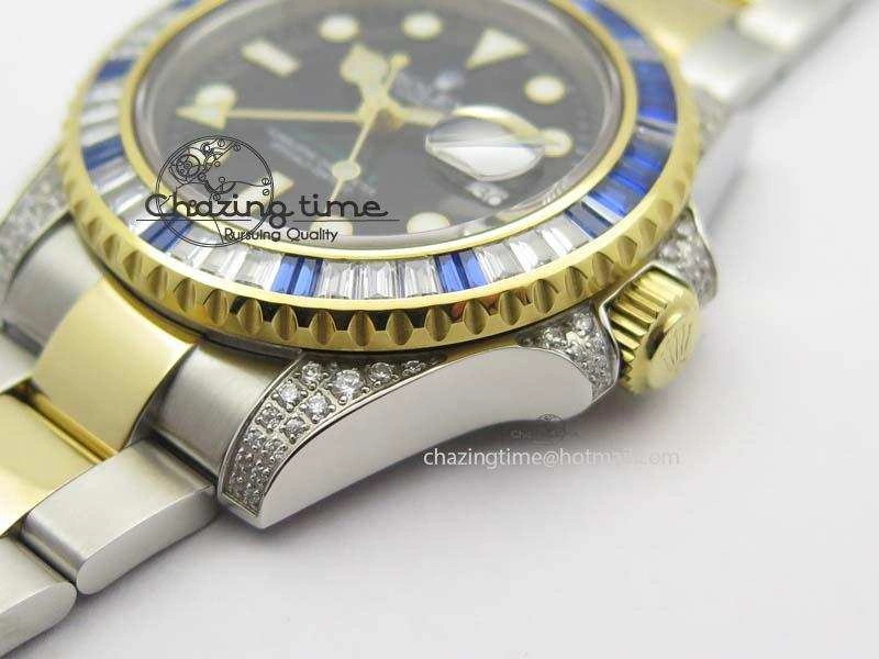 GMT-Master II 116759 SS YG Bp-Maker Blue Ruby Crystal Black Dial On SS YG Bracelet A3186