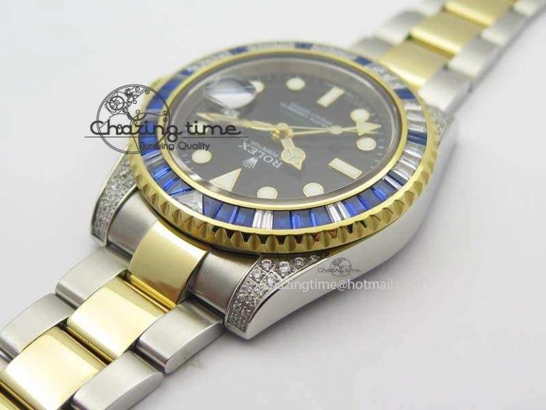 GMT-Master II 116759 SS YG Bp-Maker Blue Ruby Crystal Black Dial On SS YG Bracelet A3186