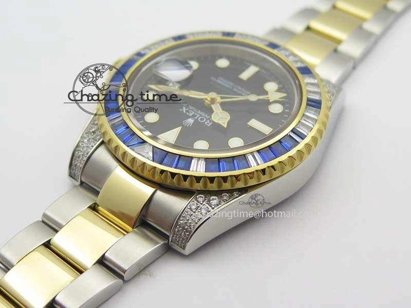 GMT-Master II 116759 SS YG Bp-Maker Blue Ruby Crystal Black Dial On SS YG Bracelet A3186