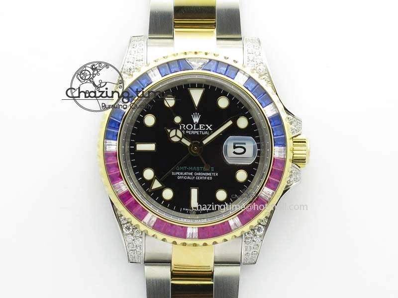 GMT-Master II 116759 SS YG Bp-Maker Blue Red Ruby Crystal Black Dial On SS YG Bracelet A3186
