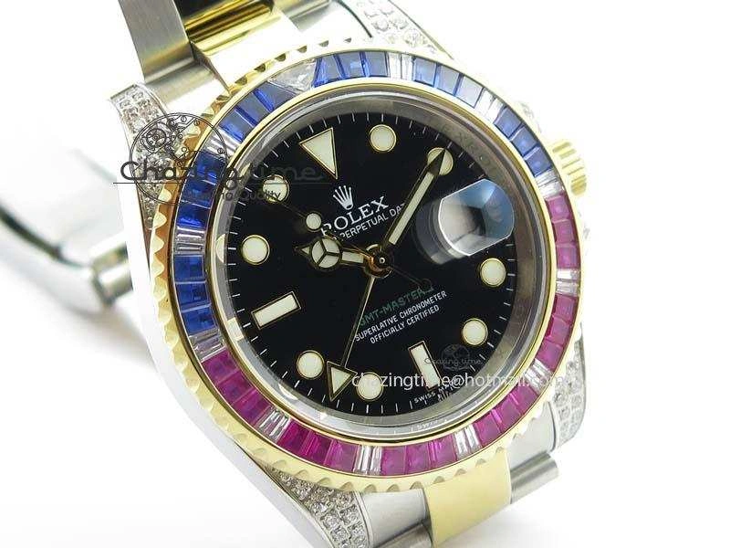 GMT-Master II 116759 SS YG Bp-Maker Blue Red Ruby Crystal Black Dial On SS YG Bracelet A3186