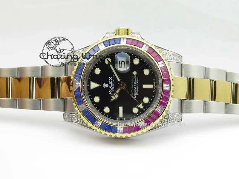GMT-Master II 116759 SS YG Bp-Maker Blue Red Ruby Crystal Black Dial On SS YG Bracelet A3186