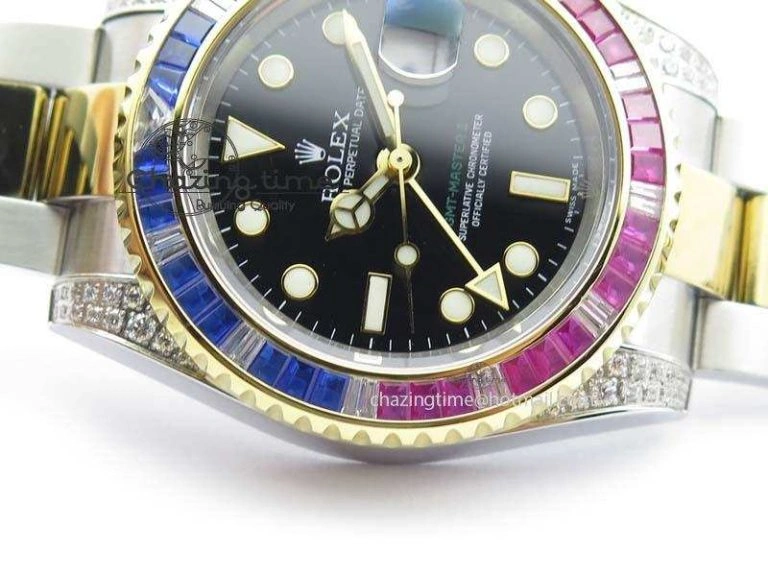 GMT-Master II 116759 SS YG Bp-Maker Blue Red Ruby Crystal Black Dial On SS YG Bracelet A3186