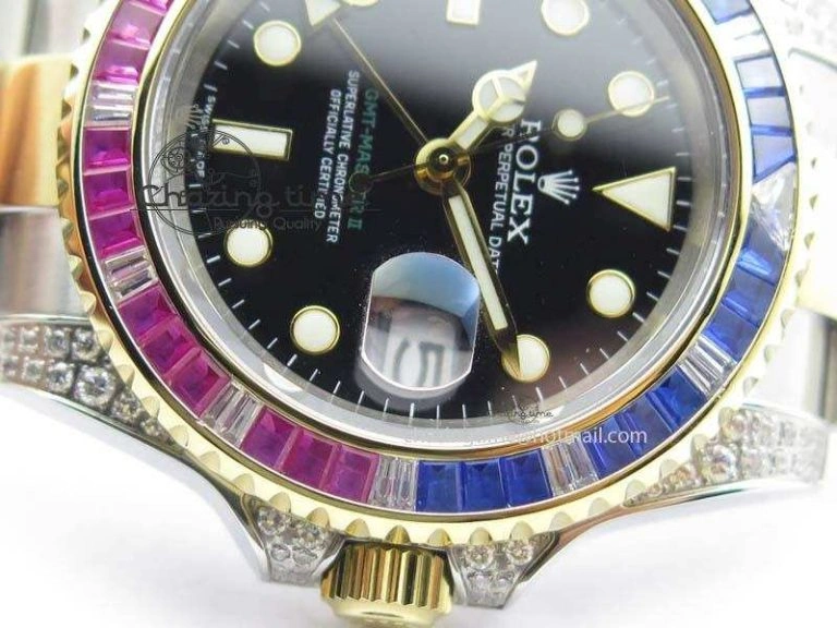 GMT-Master II 116759 SS YG Bp-Maker Blue Red Ruby Crystal Black Dial On SS YG Bracelet A3186