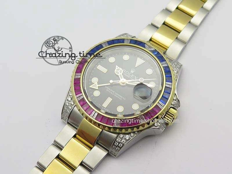 GMT-Master II 116759 SS YG Bp-Maker Blue Red Ruby Crystal Black Dial On SS YG Bracelet A3186