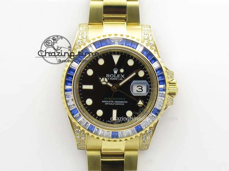 GMT-Master II 116759 YG Bp-Maker Blue Ruby Crystal Bezel Black Dial On YG Bracelet A3186