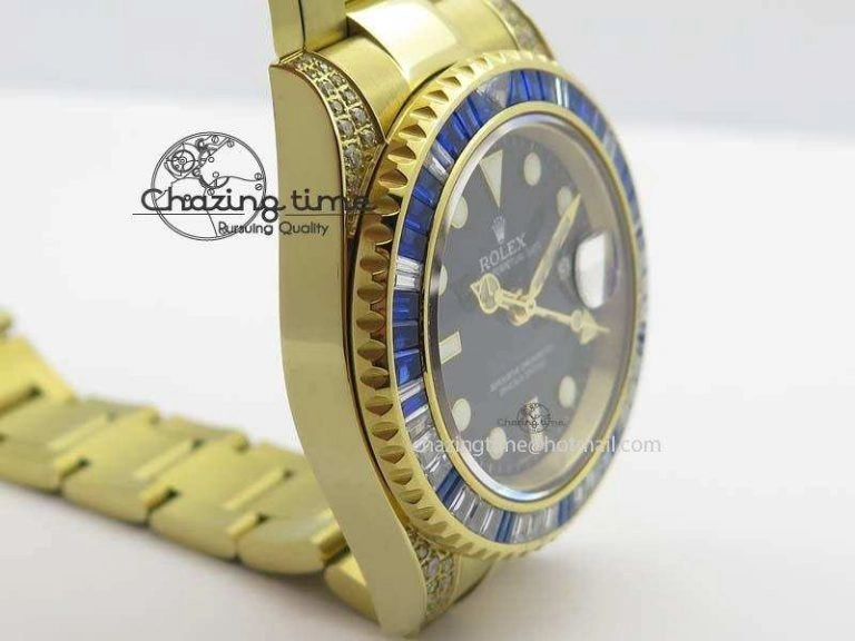 GMT-Master II 116759 YG Bp-Maker Blue Ruby Crystal Bezel Black Dial On YG Bracelet A3186