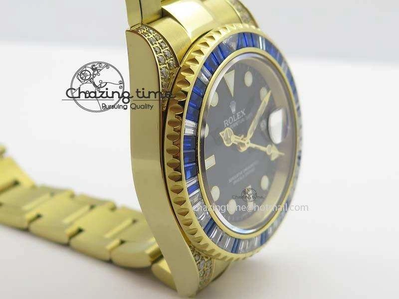 GMT-Master II 116759 YG Bp-Maker Blue Ruby Crystal Bezel Black Dial On YG Bracelet A3186