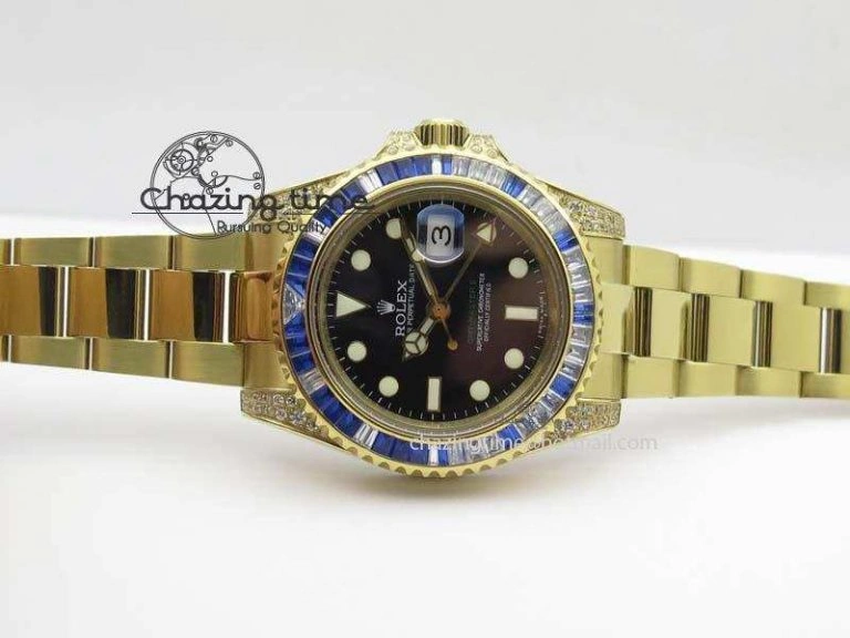 GMT-Master II 116759 YG Bp-Maker Blue Ruby Crystal Bezel Black Dial On YG Bracelet A3186