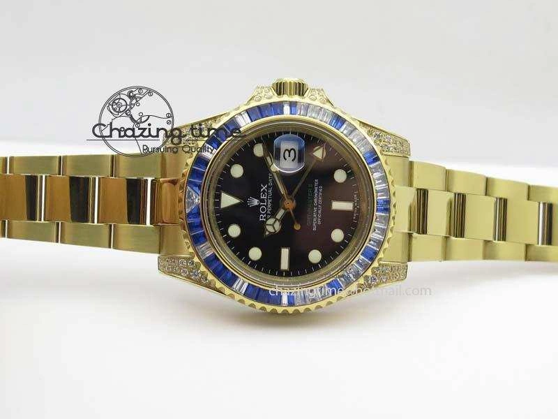 GMT-Master II 116759 YG Bp-Maker Blue Ruby Crystal Bezel Black Dial On YG Bracelet A3186