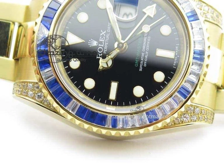 GMT-Master II 116759 YG Bp-Maker Blue Ruby Crystal Bezel Black Dial On YG Bracelet A3186